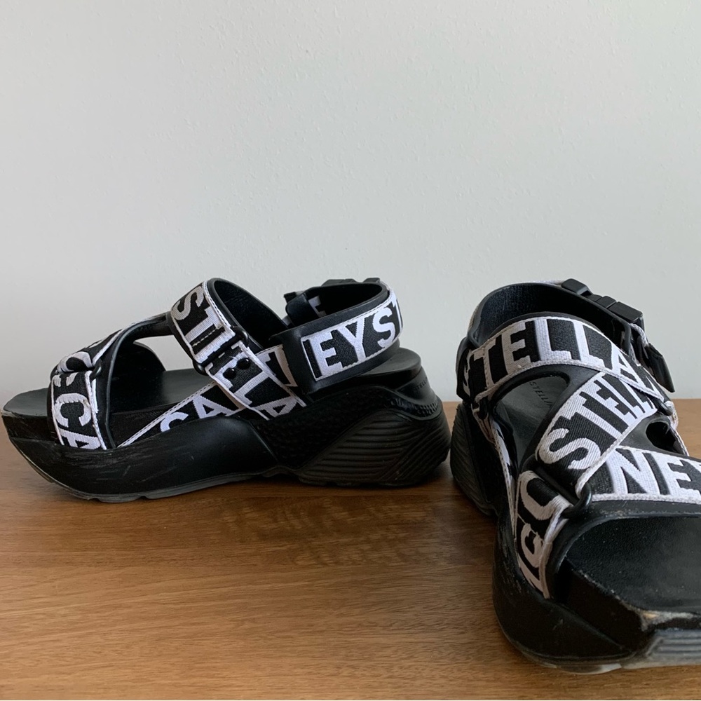 Stella McCartney Black and White Logo Platform Sandals